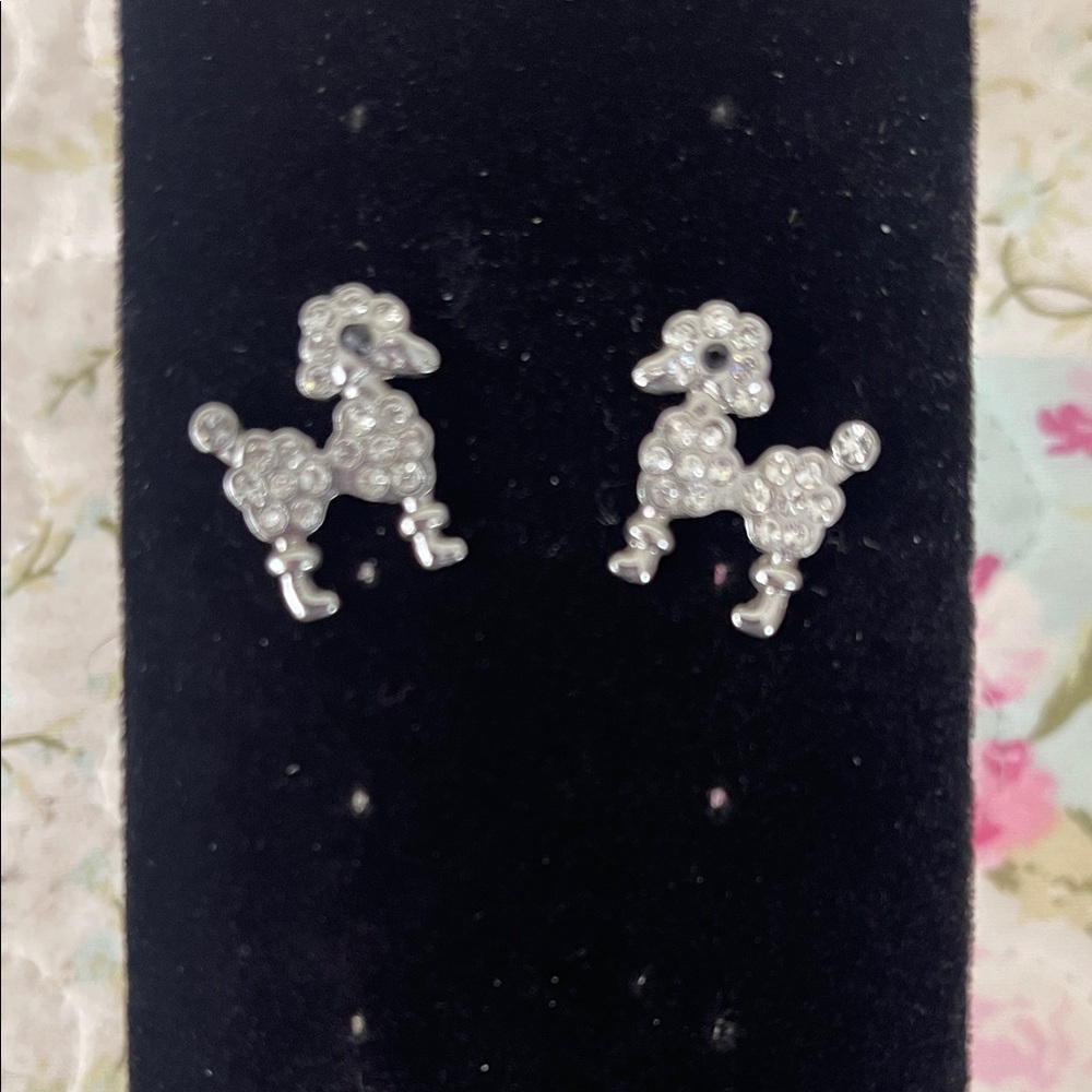 Sparkling Poodle Stud Earrings 🐩 Rhinestone Silver-Tone Dog Lover Chic